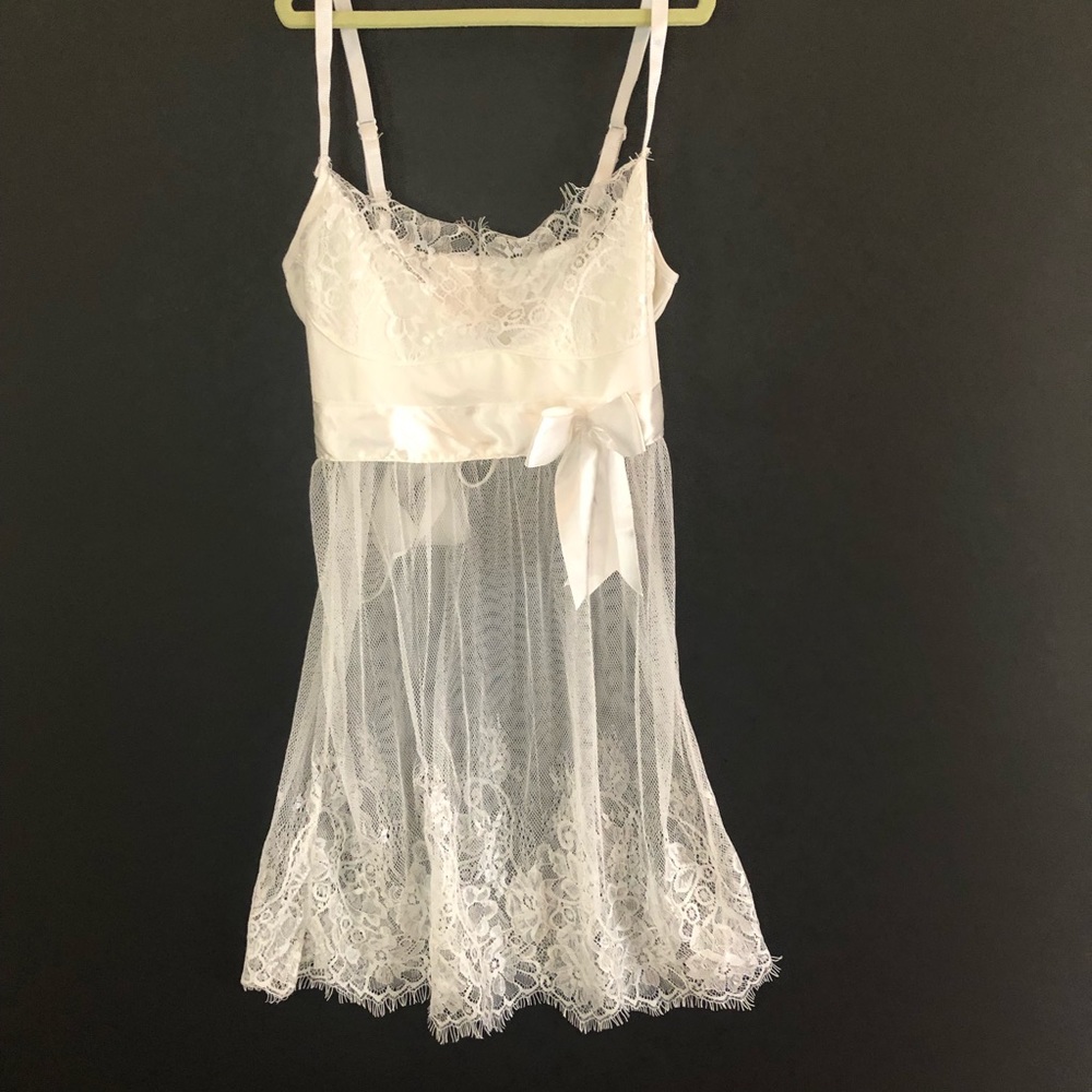 VINTAGE White Eyelash Lace Bow WEDDING NIGHTGOWN❤️ - Picture 2 of 13
